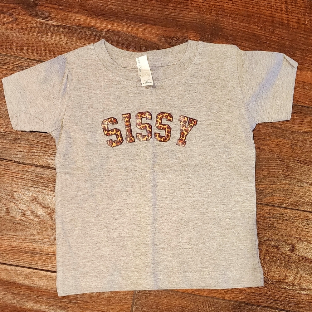 Gray Kids T-Shirt with Leopard Print 'Sissy' Design